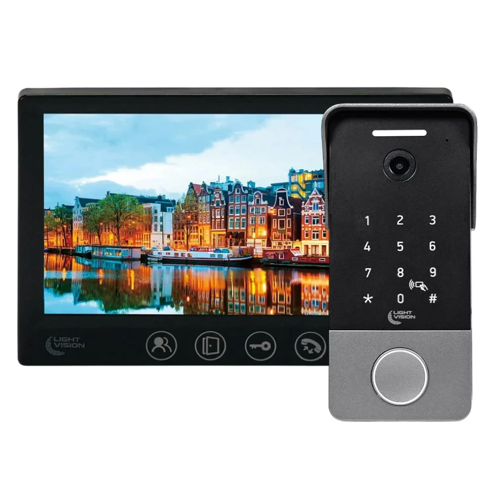 Комплект відеодомофона Light Vision: відеодомофон 7" AMSTERDAM FHD Black та відеопанель 2Mp RIO FHD(KEY) Silver, фото 1