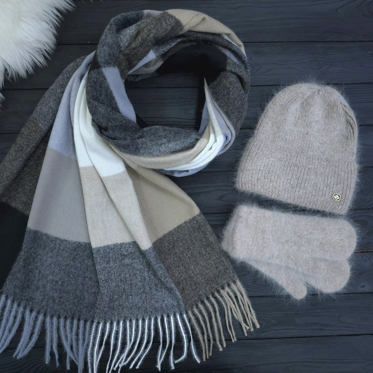 Комплект жіночий зимовий ангоровий (шапка+шарф+рукавиці) ODYSSEY 56-58 см бежевий 13583 - 1080 - 4226, фото 1