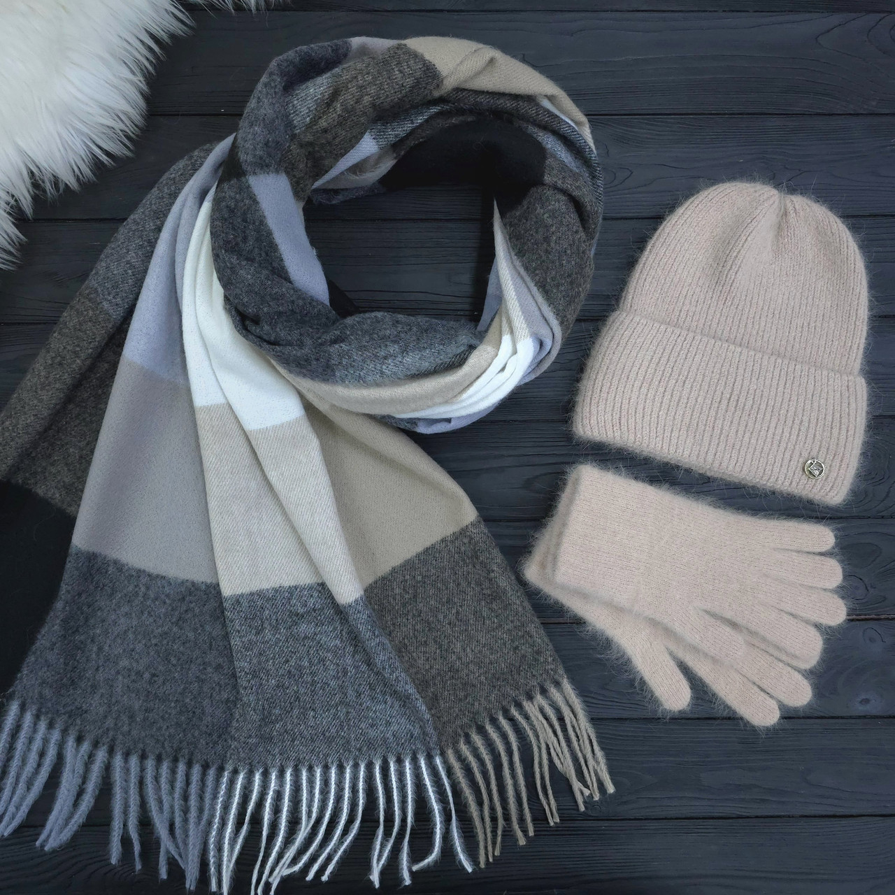 Комплект жіночий зимовий ангоровий (шапка+шарф+рукавички) ODYSSEY 56-58 см бежевий 13582 - 1080 - 4192, фото 1