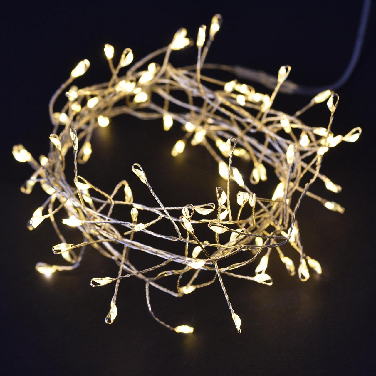 Гірлянда LED Yes! Fun на мідному дроті Кластер 100 LED тепло-біла 2,2 м на батарейках, фото 1