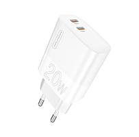 Зарядний пристрій WUW-C193 PD20W+PD20W Charger USB C+USB C white
