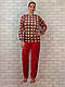 Женская теплая пижама оптом вельсофт кофта с длинным рукавом штаны без манжета красная с желтым клетка р.46 - фото 1 - id-p2350994672