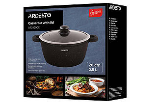 Каструля зі скляною кришкою ARDESTO Gemini Anzio, (20 см), 2.5 л, алюміній, чорний AR2420GE, фото 3