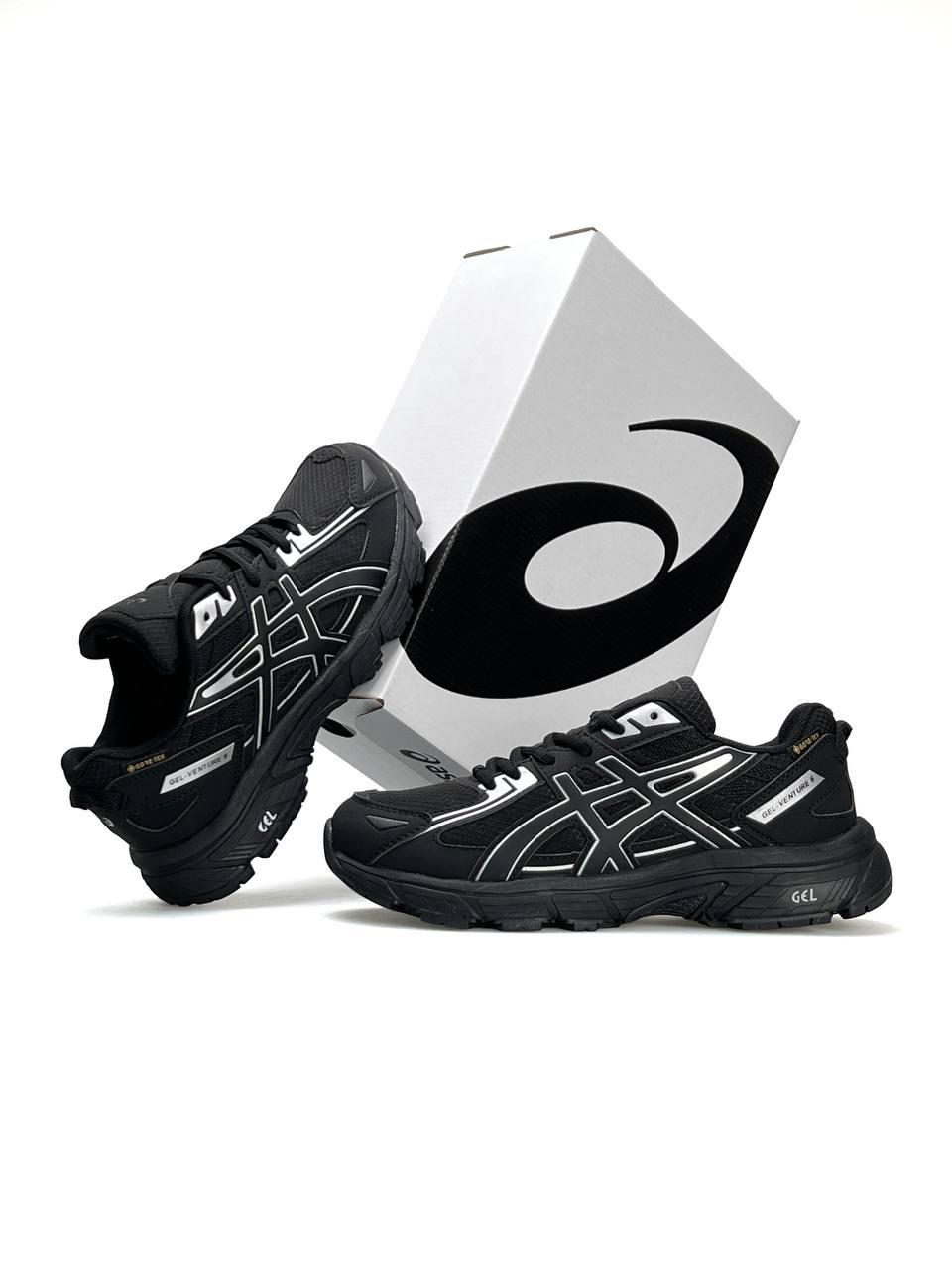 Чоловічі шкіряні текстиль кросівки ASICS Gel-Venture 6 Gore-Tex Black, чоловічі кеди Асикс чорне Чоловіче взуття