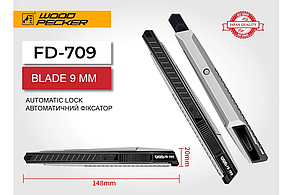 Ніж будівельний 9 мм металевий автофіксатор Woodpecker FD-709, фото 2