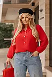 Жіноча блузка червоного кольору на кожен день сорочка на гудзиках, фото 3