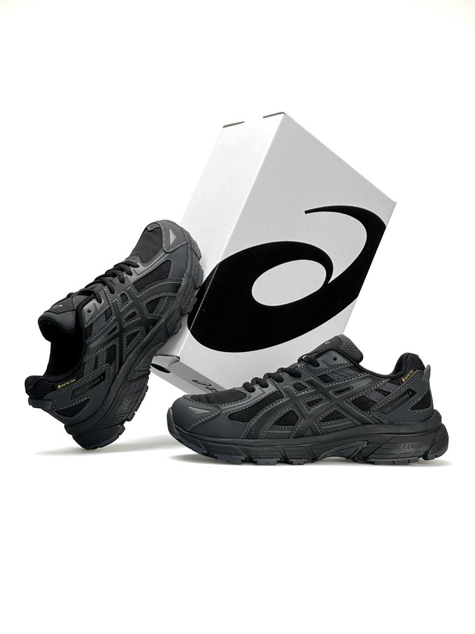Чоловічі шкіряні текстиль кросівки ASICS Gel-Venture 6 Gore-Tex Dark Grey Black, кеди чоловічі Асикс сірі