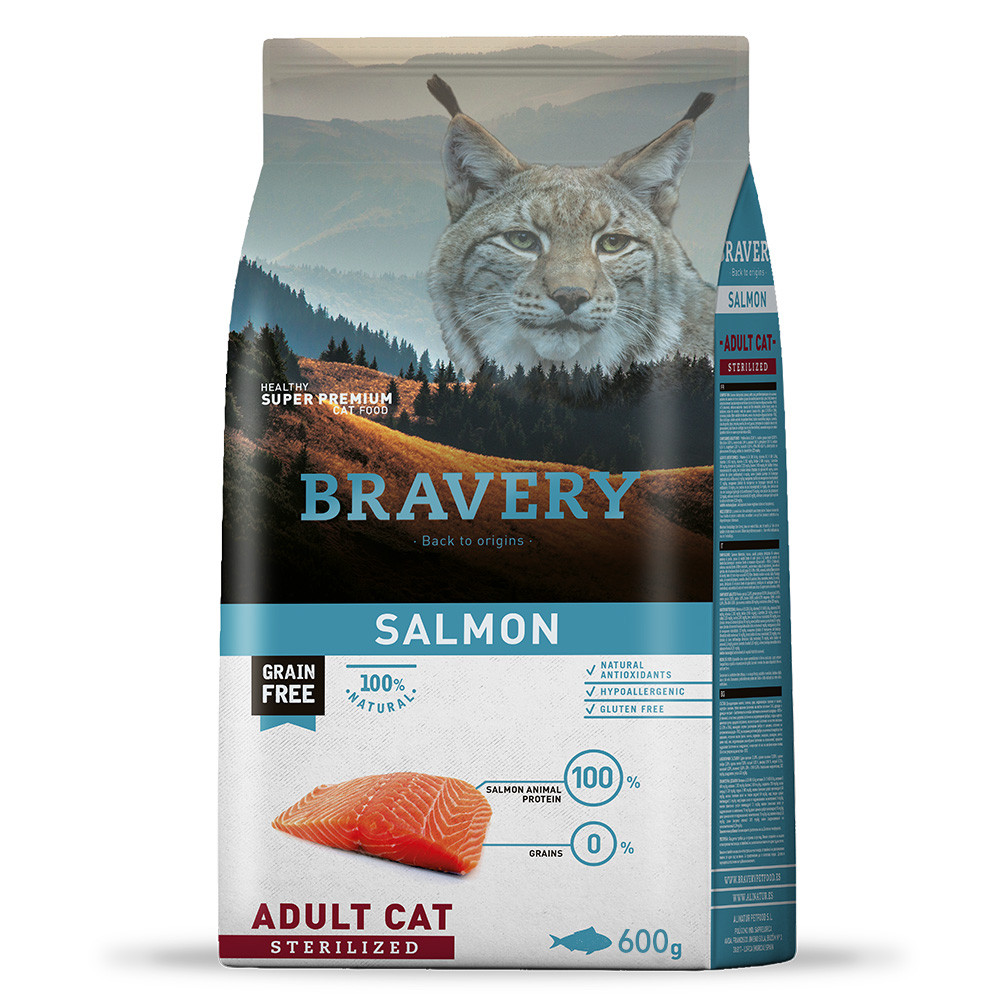 Сухий корм для стерилізованих котів з лососем BRAVERY Salmon Adult Cat Sterilized, 600 г (*), фото 1