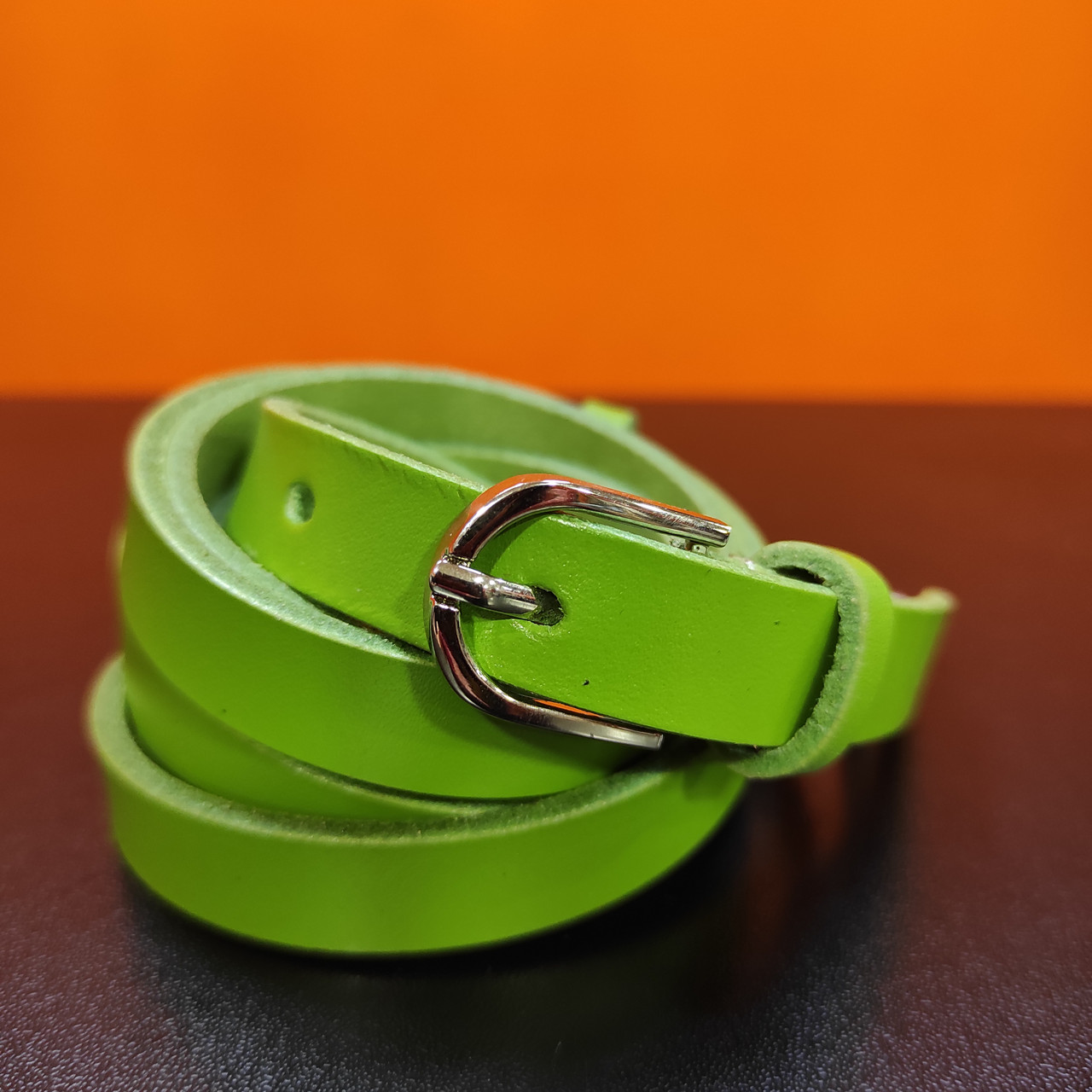 Шкіряний тонкий ремінь зелений 1.5 см, фото 1