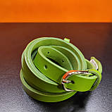 Шкіряний тонкий ремінь зелений 1.5 см, фото 5