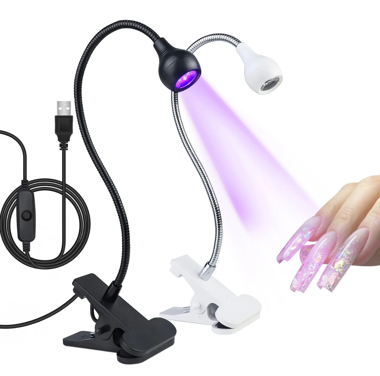 Лампа UV для сушіння гель лаку, гелевих типс з USB-роз'ємом (настільна, гнучка, з прищіпкою), 5 Вт.