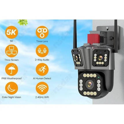 Камера відеоспостереження 5K вулична з трьома об'єктивами/Wi-Fi IP (24), фото 2