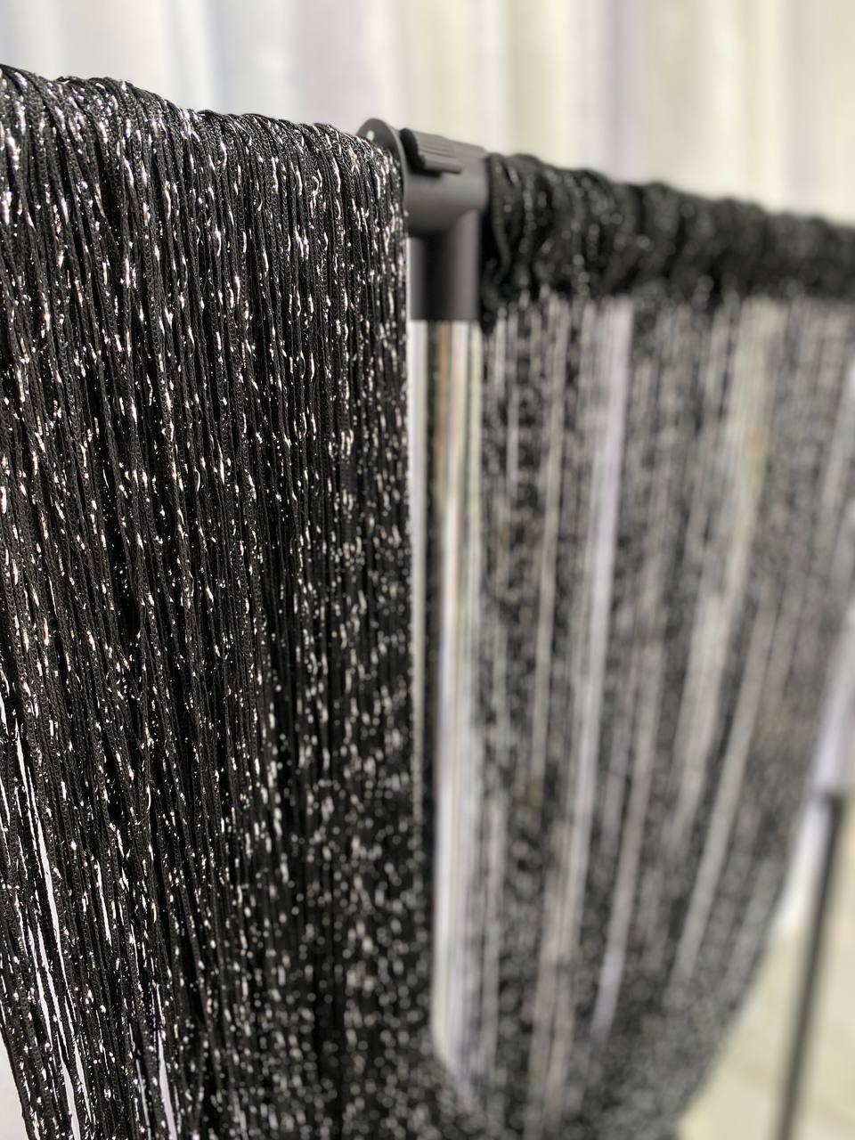 Тюль Нитка з люверсом, висота 3м, колір - чорний