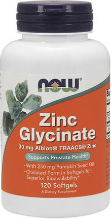 Цинк гліцинат NOW Zinc Glycinate 30 mg 120 caps, фото 1
