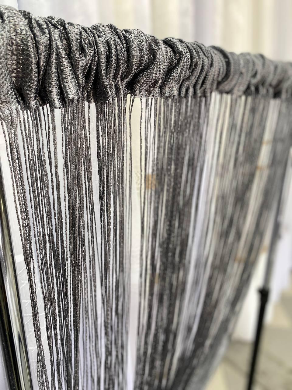 Тюль Нитка з люверсом, висота 3м, колір - сірий