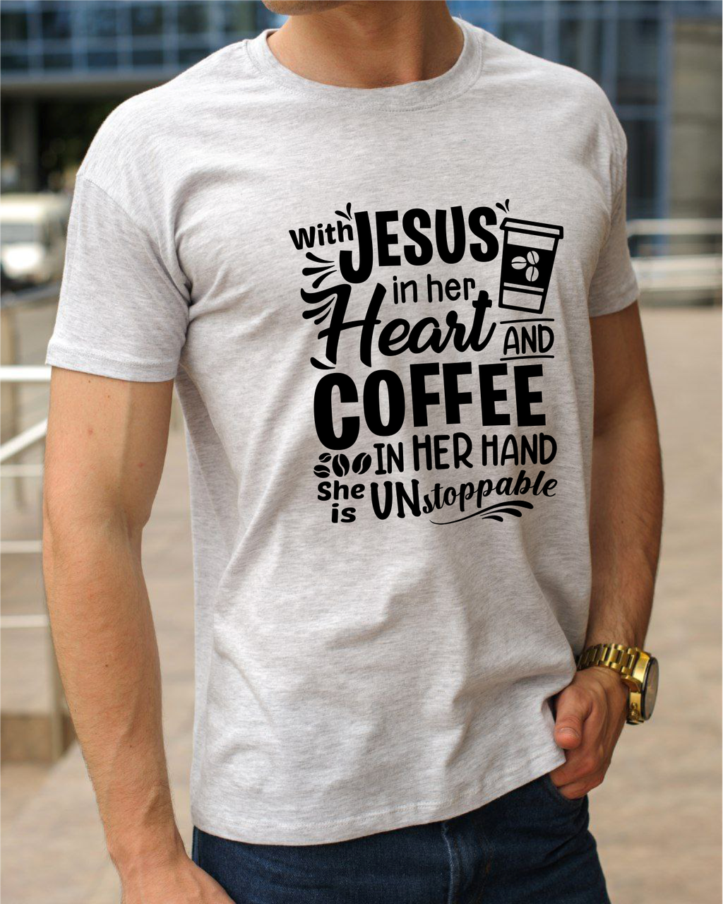 Християнські футболки з написом With Jesus in heart (З Ісусом у серці), 100% бавовна у розмірі S, фото 1