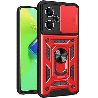 Ударостійкий чохол Camshield Serge Ring для Xiaomi Redmi 13 4G / Poco M6 4G TPU+PC, Шторка на камеру, Червоний
