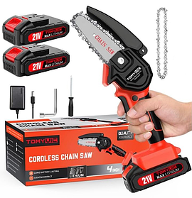 Компактна акумуляторна ланцюгова пила 4 дюйми (10 см) 21В TomyVic / 2 акумулятори / кейс