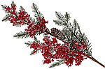Декоративна новорічна гілка з хвої з червоними ягодами та шишками 64 см BonaDi
