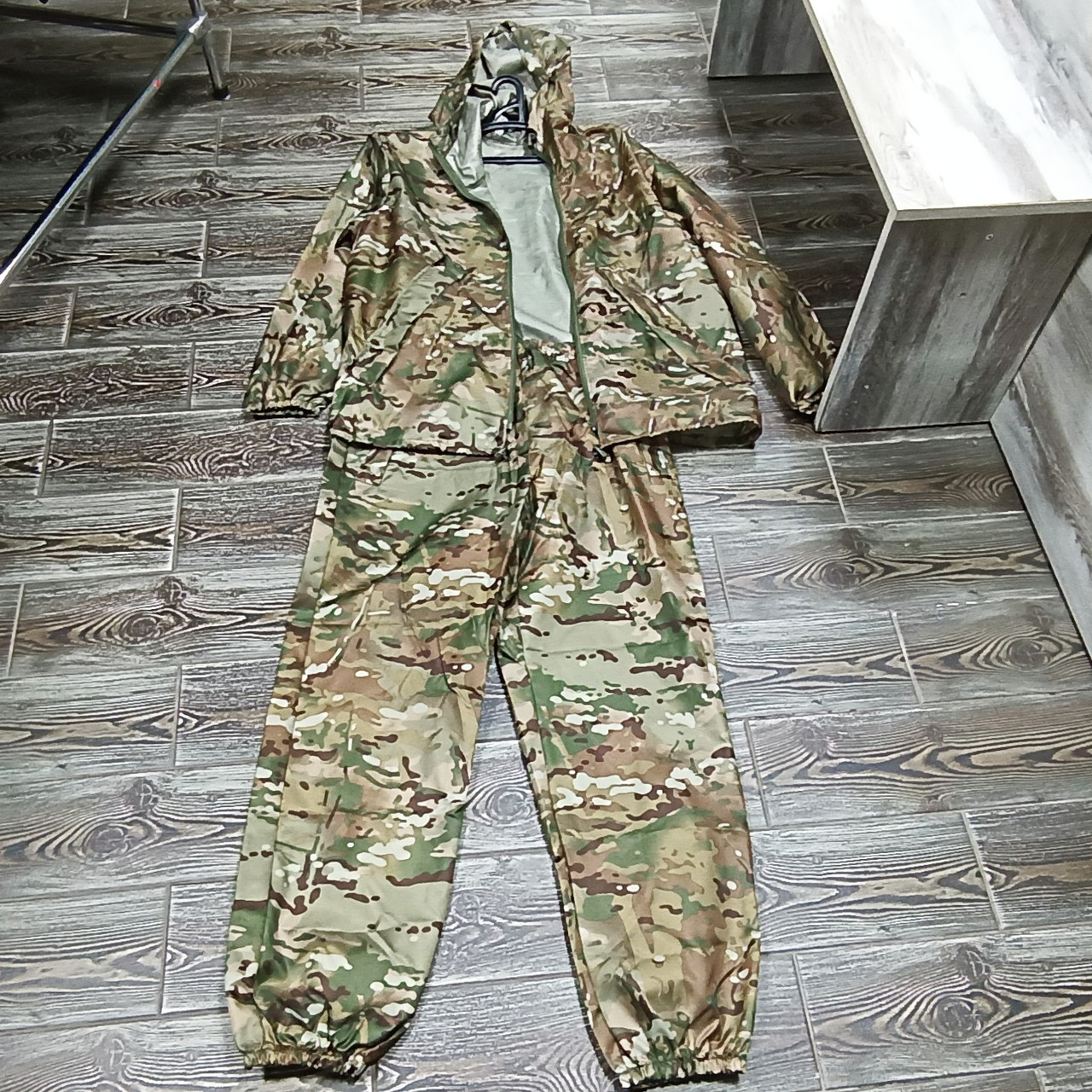 Дощовий костюм із капюшоном тактичний мультикам з мембранної тканини ПВХ (штани + куртка) для військових ЗСУ