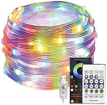 LED RGB світлодіодна гірлянда USB 10 м Bluetooth Пульт Мікрофон, фото 4