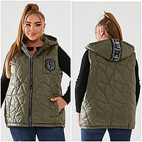 Женская жилетка на осень со стразами. Демисезонная женская жилетка с капюшоном р-48-58 безрукавка женская