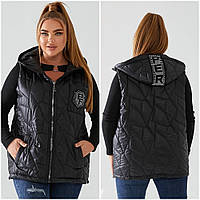 Женская жилетка с плащевки, украшена стразами. Красивая , модная демисезонная женская жилетка р-48-58 черная