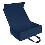 Коробка подарункова самозбірна на магнітах КЕЙС 33х24х10 см темно-синя, фото 2