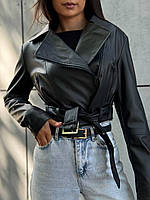 Жіноча коротка, шкіряна оверсайз косуха Базова куртка з еко шкіри, на підкладці, в кольорах