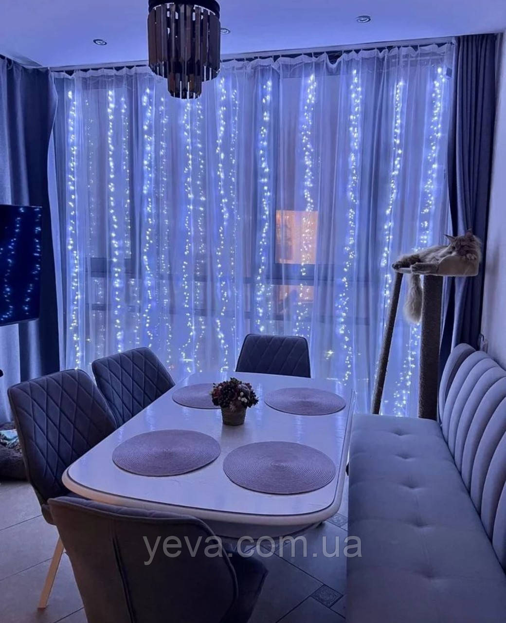 Гірлянда занавіса 3х3, Штора гірлянда на вікно водоспад 320 LED, Новорічні гірлянди на вікна, Гірлянди крапля