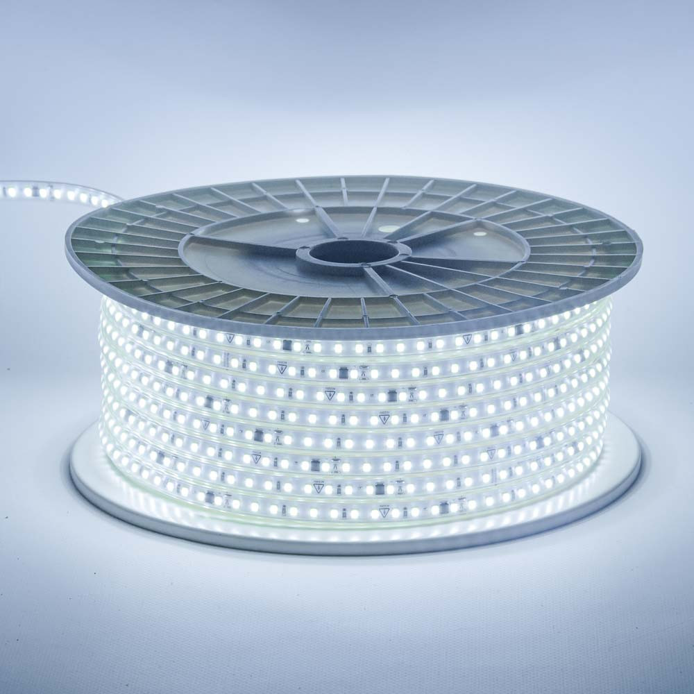 Світлодіодна стрічка холодна біла 220V герметична AVT smd2835 120 LED/м 9 Вт/м IP65 11х5.5mm, фото 1