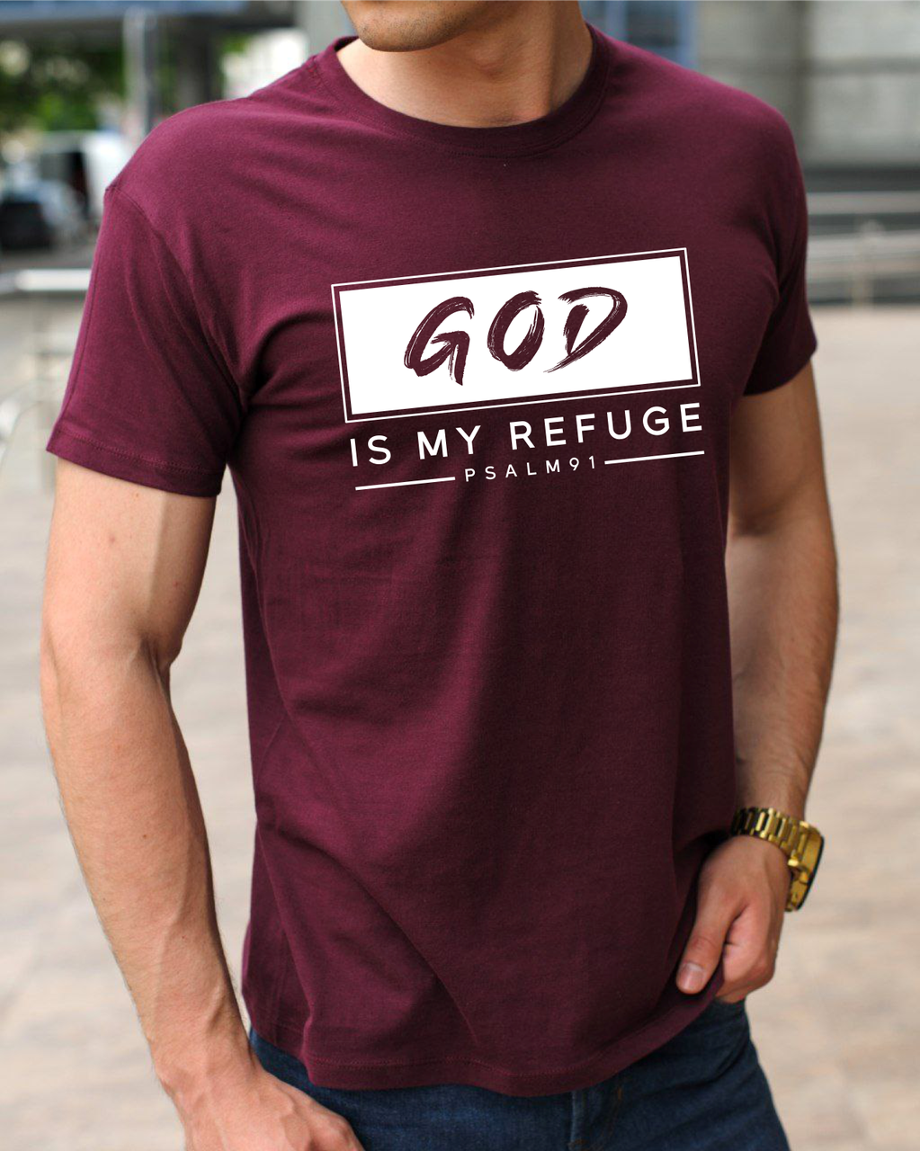 Православні молодіжні футболки з принтом God is My Refuge (Бог-мій притулок), 100% бавовна розмір S, фото 1