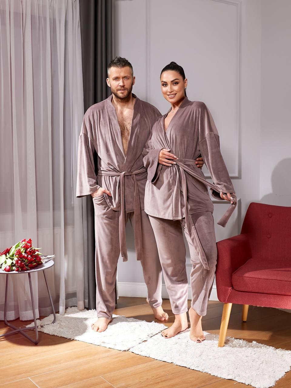 Костюм домашній унісекс (кімоно+штани)  бежевого кольору, фото 1