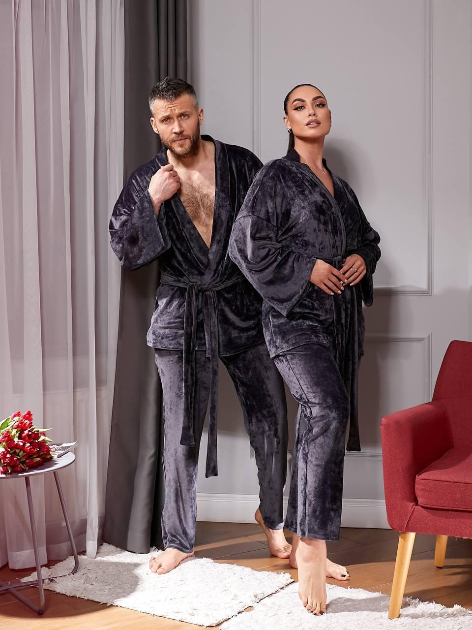 Костюм домашній унісекс (кімоно+штани) синього кольору, фото 1