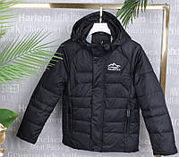 Демисезонная черная подростковая стеганая куртка для мальчика с капюшоном детские куртки подростковые на 9-12л