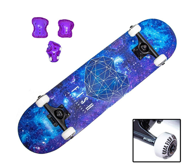 Cкейтборд с защитой для девочки FISH Heart. Нагрузка до 90 кг