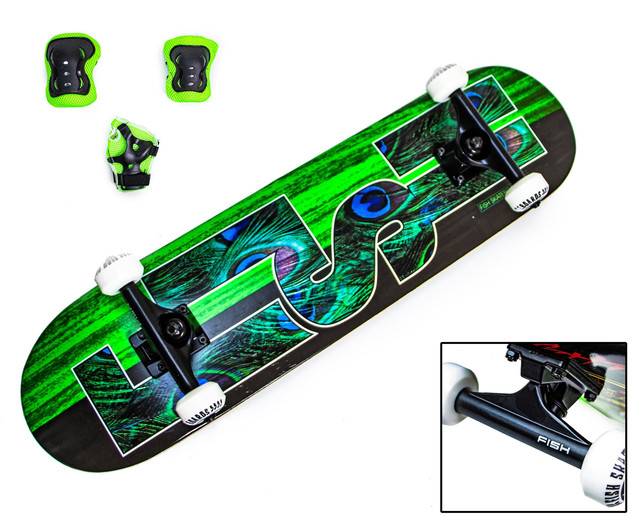Скейтборд FISH Peafowl с защитой в комплекте. Нагрузка до 90 кг Скейтборд FISH Peafowl с защитой в комплекте. Нагрузка до 90 кг