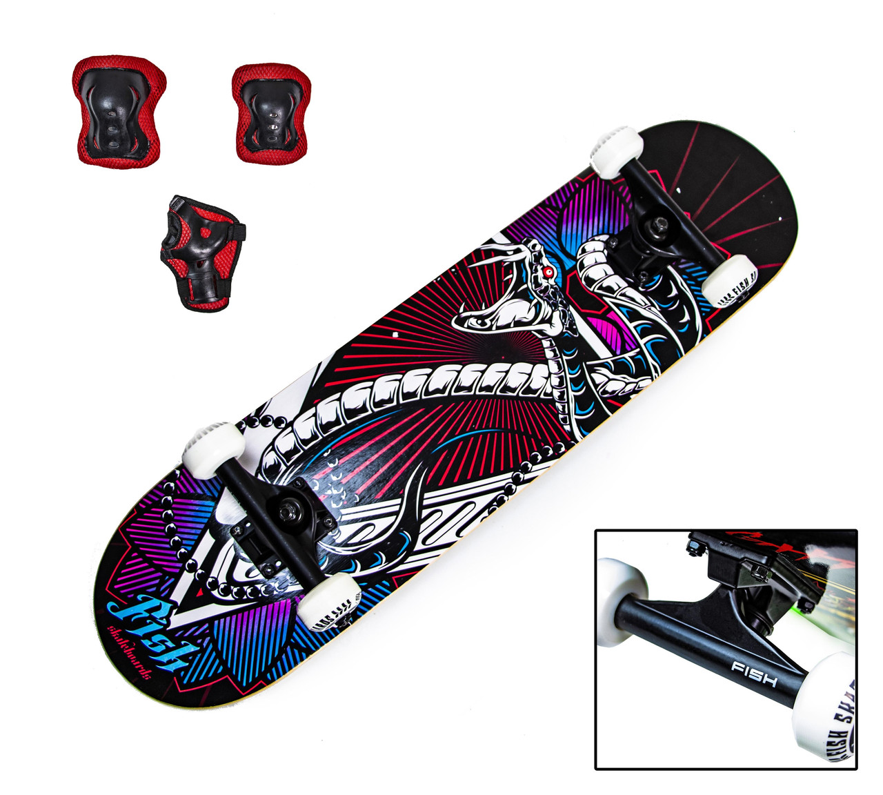 Скейтборд FISH Snake із захистом у комплекті. Навантаження до 90 кг