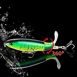 Воблер Topwater Popper з обертовим хвостом 360° та потрійними гачками, фото 5