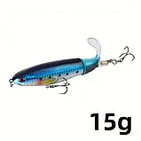 Воблер Topwater Popper з обертовим хвостом 360° та потрійними гачками, фото 8