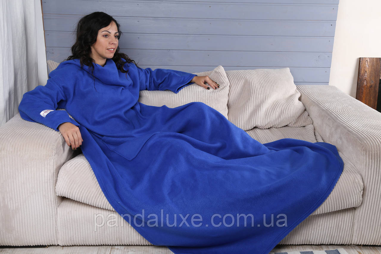 Плед з рукавами синій із флісу теплий рукоплед