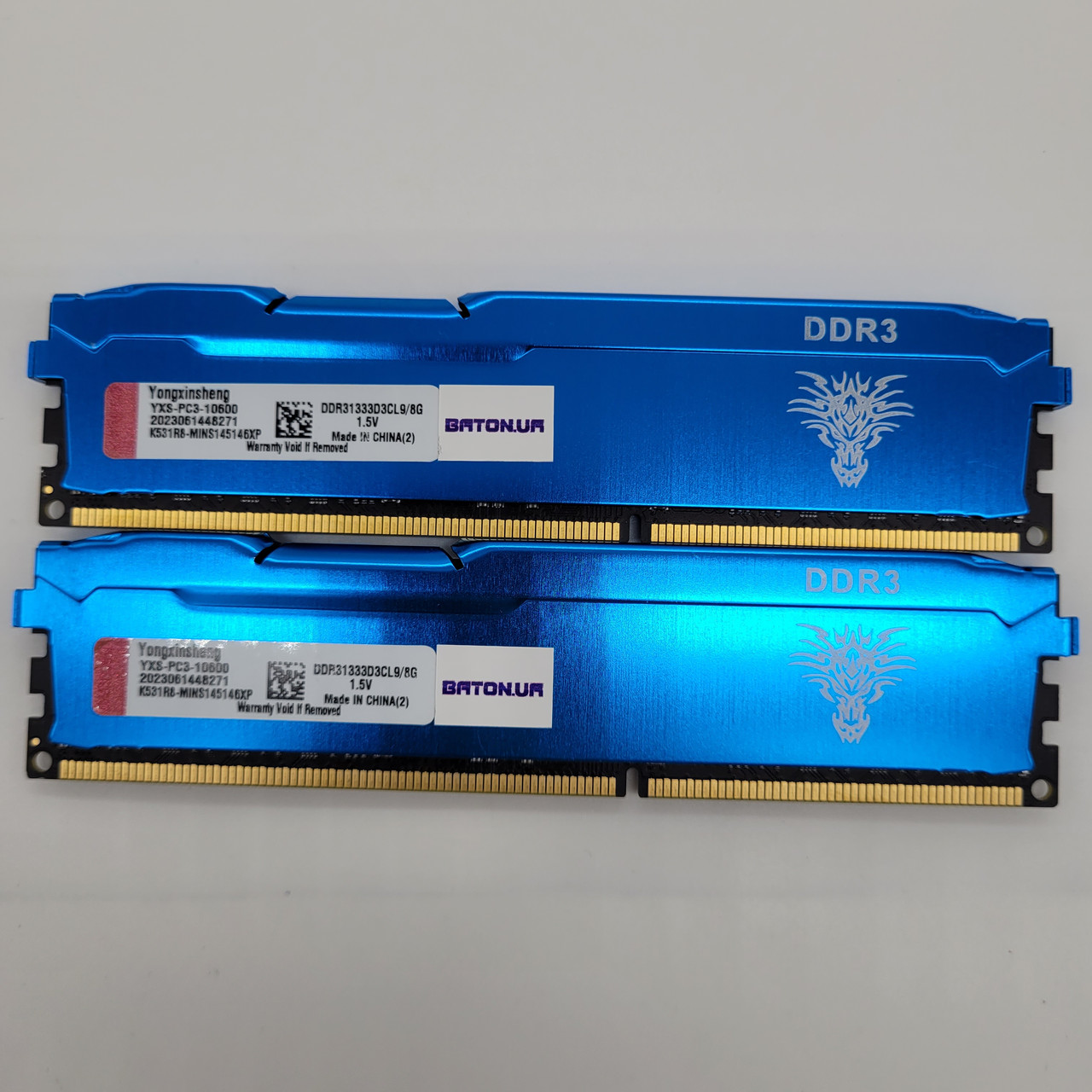 Комплект оперативної пам'яті Yongxinsheng DDR3 16Gb (2x8Gb) 1333MHz 10600U 2R8 CL9 (DDR31333D3CL9/8G) БВ