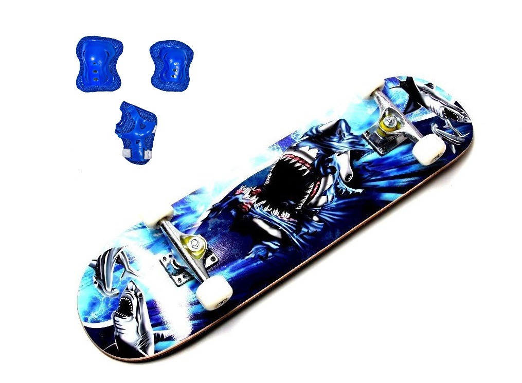 Скейтборд "Angry Shark" із захистом у комплекті. Навантаження до 85 кг