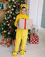 Детская пижама Кигуруми Пикачу размер на рост: 110,120, 130,140. теплая пижама для мальчиков пижама комбинезон