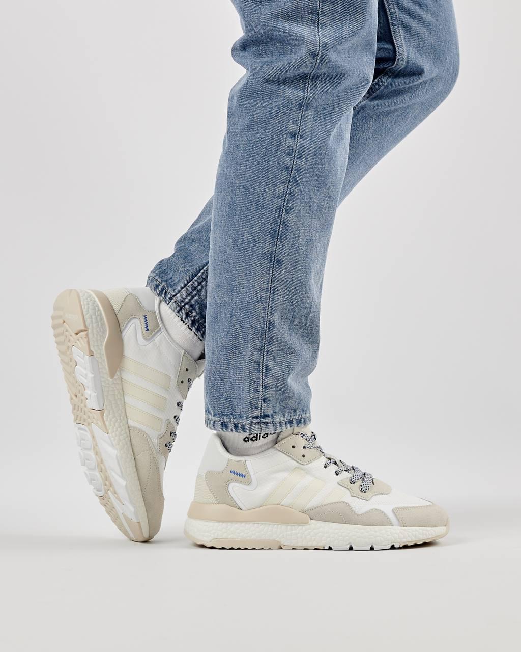 Чоловічі кросівки замша текстиль Adidas Nite Jogger White, кеди чоловічі Адідас замшеві білі. Чоловіче взуття