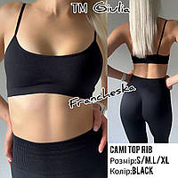 Черный бесшовный топ в рубчик на тонких бретелях CAMI TOP RIB (black)