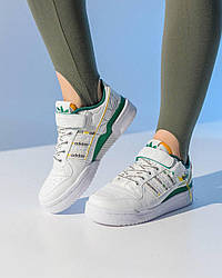Жіночі шкіряні кросівки Adidas Originals Forum 84 Low New White Green Yellow, кеди Адідас біл. Жіноче взуття