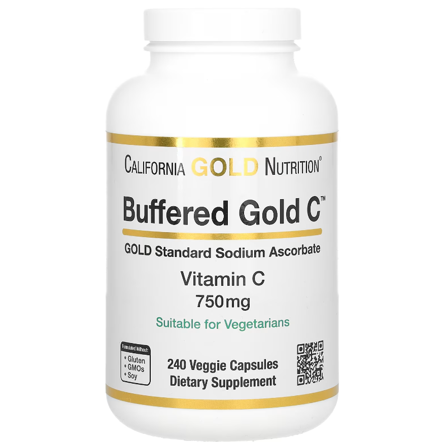Gold C буферизовані капсули з вітаміном С аскорбат натрію California Gold Nutrition 750 мг 240 вегетаріанських капсул