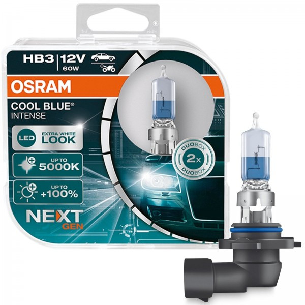Комплект галогенових ламп Osram HB3 12V 60W P20d Cool Blue Intense Next Gen +100% 2шт/комп (9005CBN-HCB), фото 1