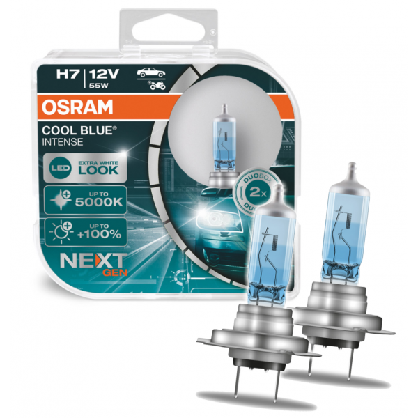 Комплект галогенових ламп Osram H7 12V 55W PX26d Cool Blue Intense Next Gen +100% 2шт/комп (64210CBN-HCB)